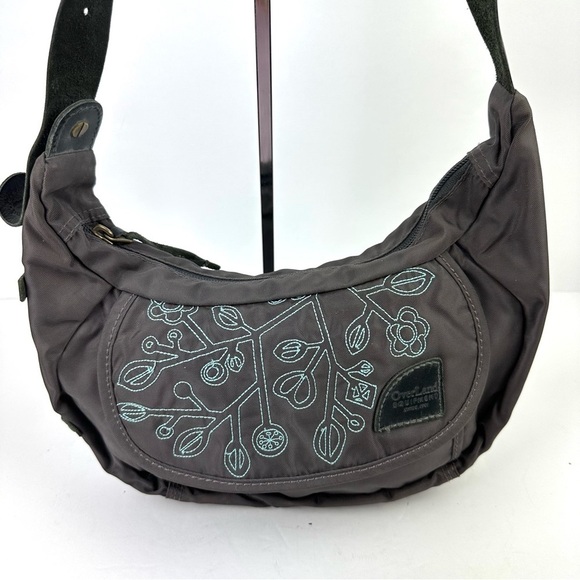 Overland Equipment Handbag Brown Gray Shoulder Bag Embroidered Floral Purse - Picture 2 of 13